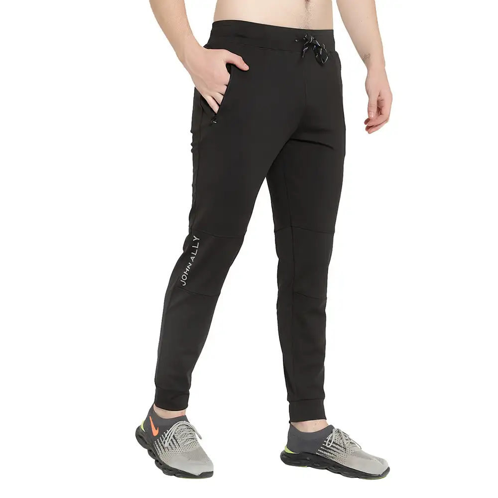 John Ally Jogger Track Pant for Men with Two Zipper Pockets and Premium Fabric,  Jet Black  Large