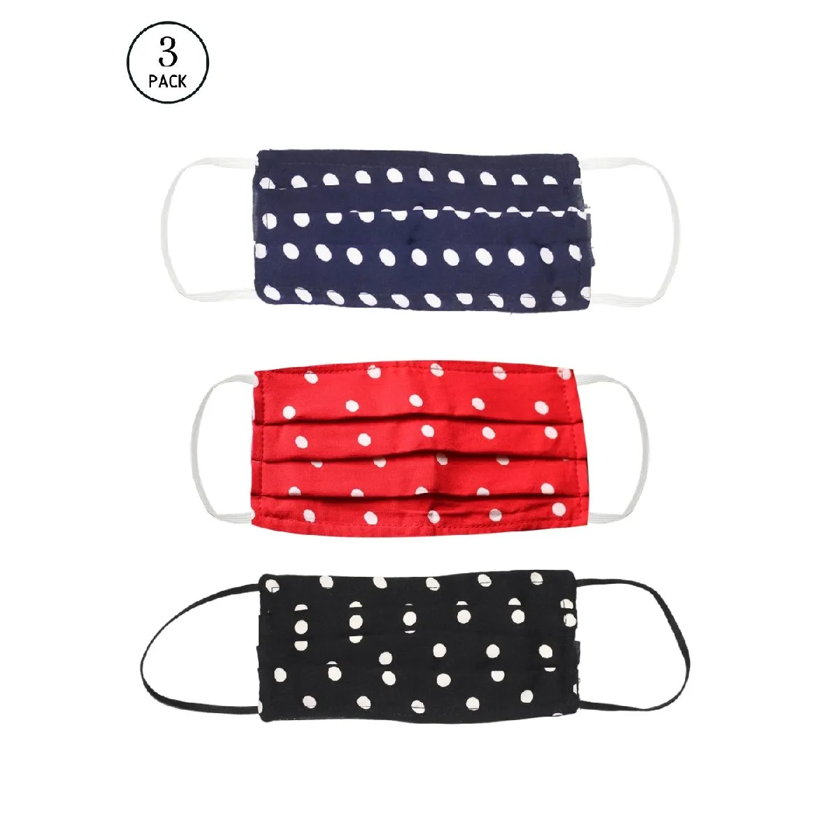 Bellofox 3-Ply Red Red- Blue & Black Polka Cotton Face Mask (Pack Of 3)