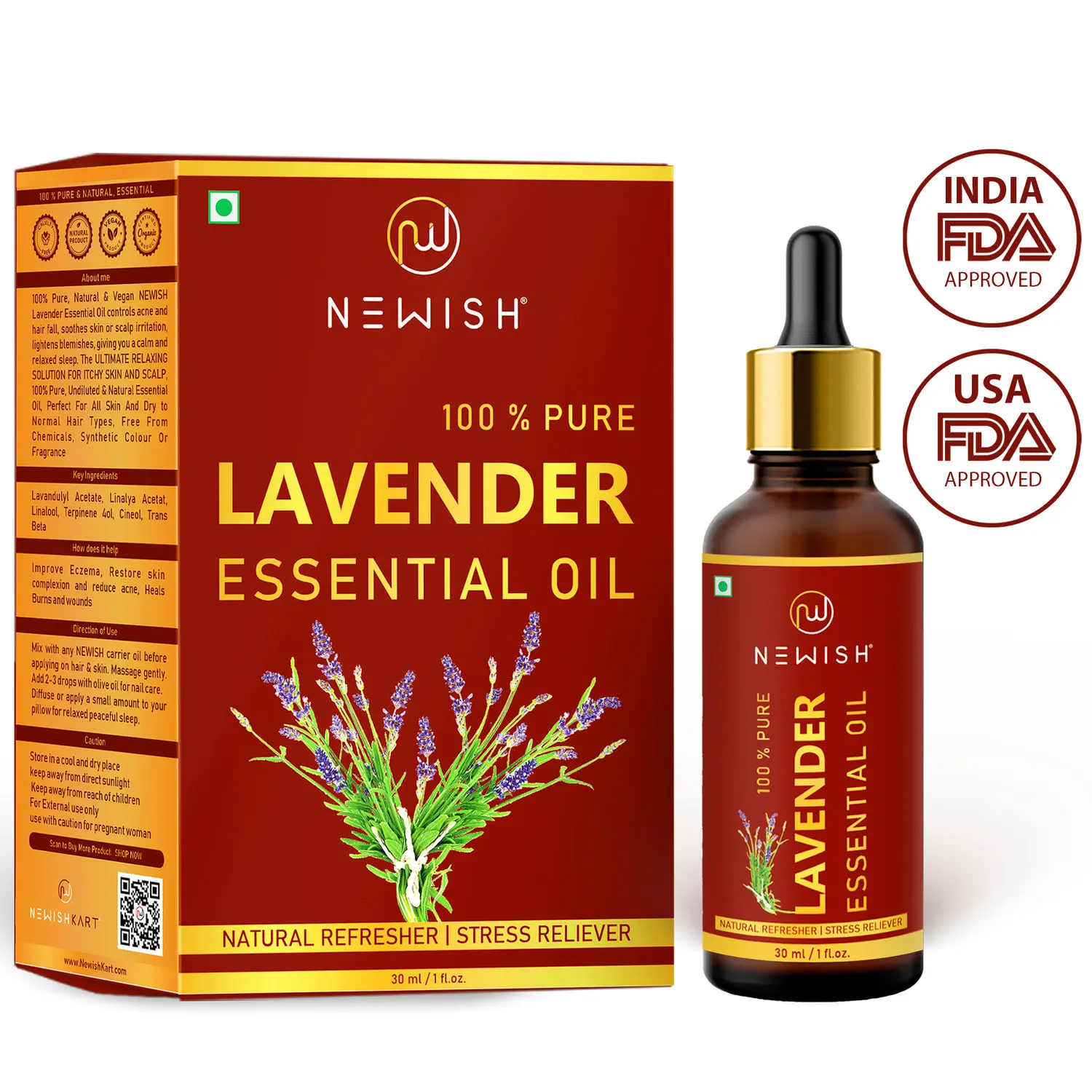 Newish Lavender 100 % Natural Essential Oil Therapeutic Grade For Skin Hair And Acne Care& Diffuser 30ml