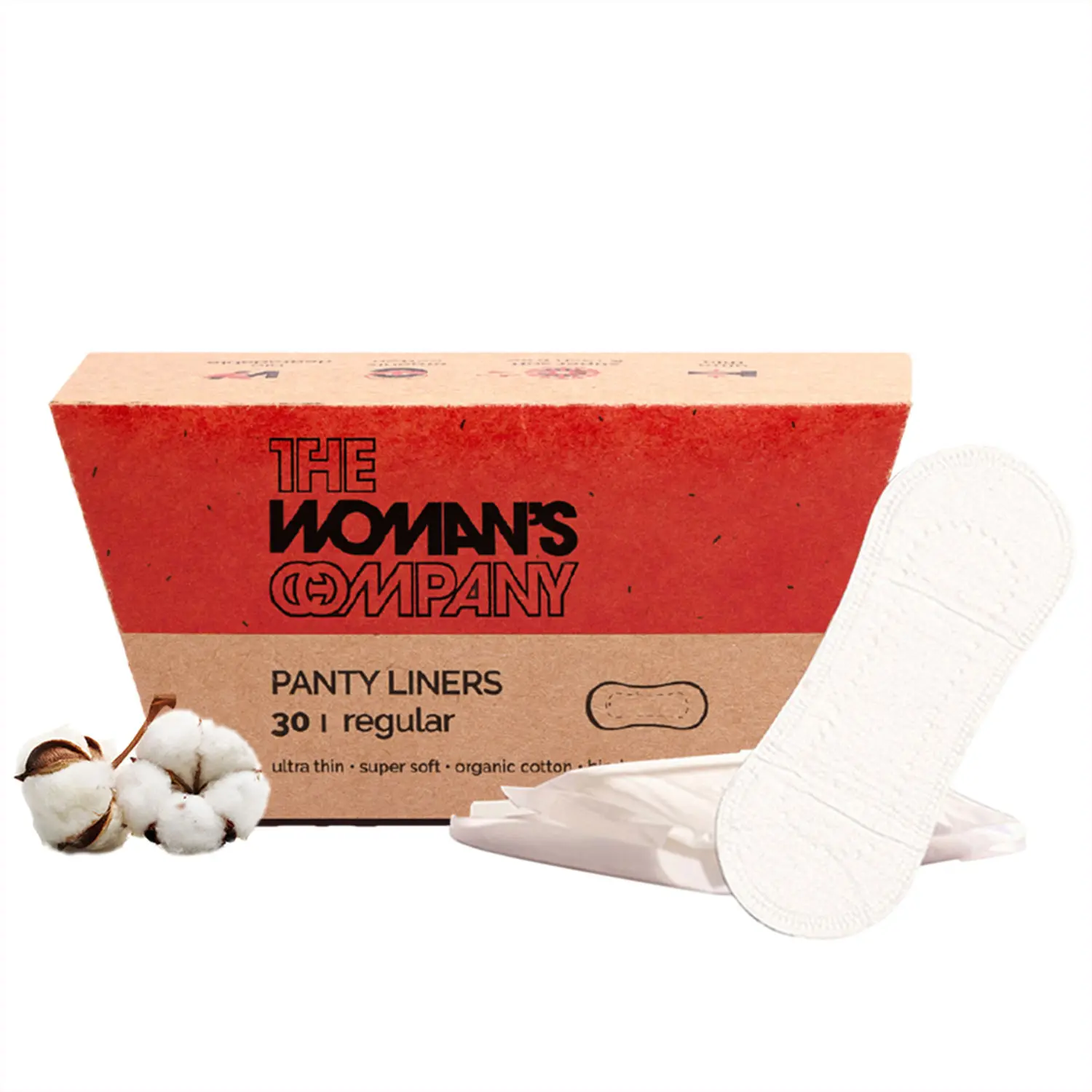 The Woman's Company Panty Liners for Women | For Protection Against Leakage, Discharge and Rahes | Organic Cotton, Super Soft & Biodegradable Ultra-Thin (30 pcs)