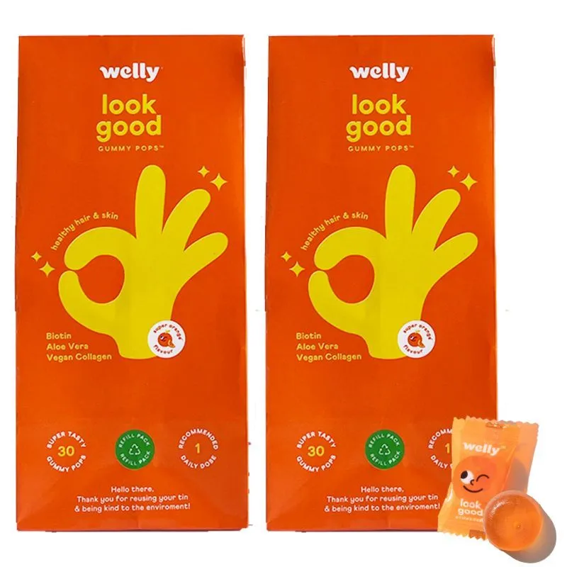 Welly Look Good Gummies Refill Packs Orange Flavour - 2500mcg Biotin & Vegan Collagen