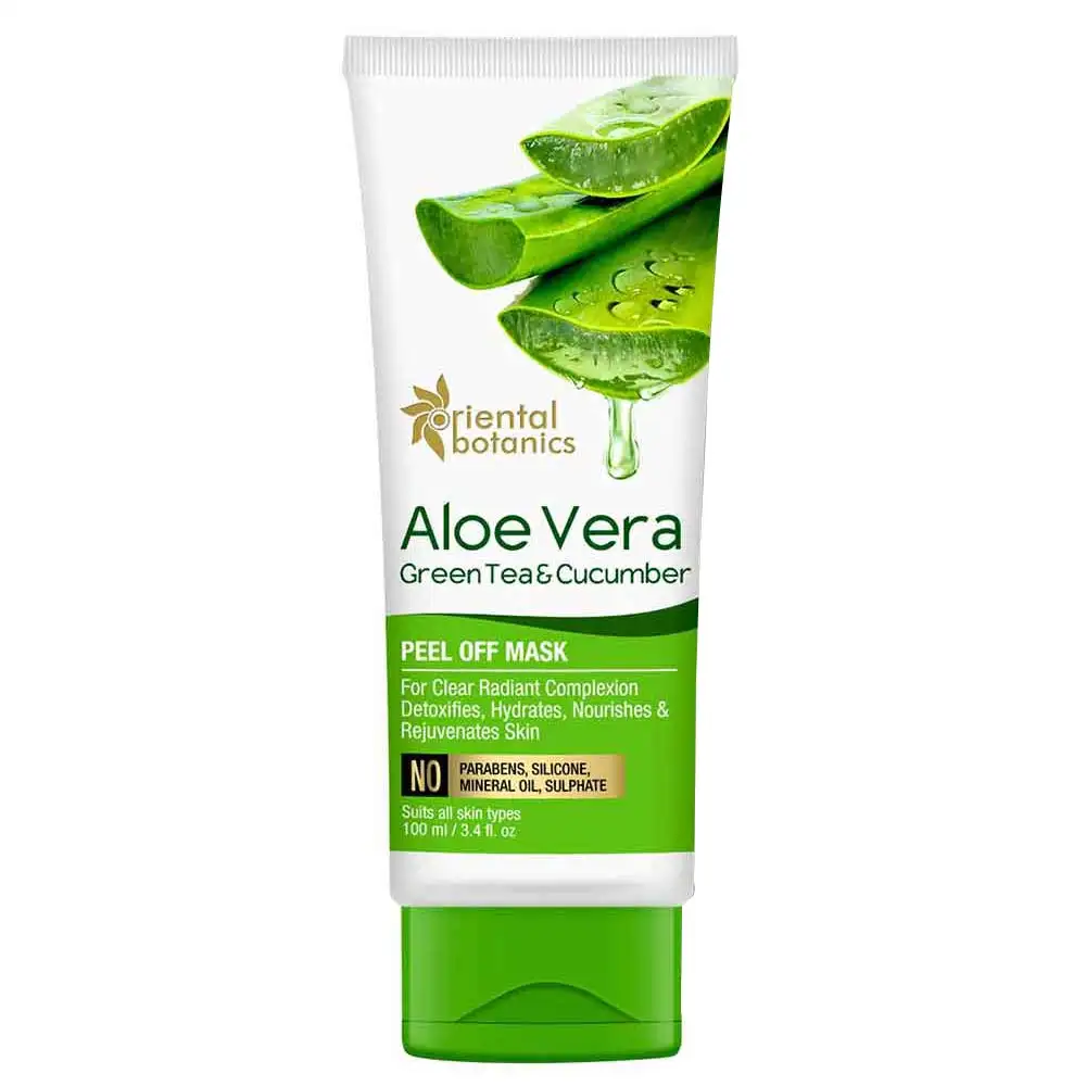 Oriental Botanics Aloe Vera Green Tea & Cucumber Peel Off Mask,  100 ml  Detoxifies, Hydrates, Nourishes & Rejuvenates Skin