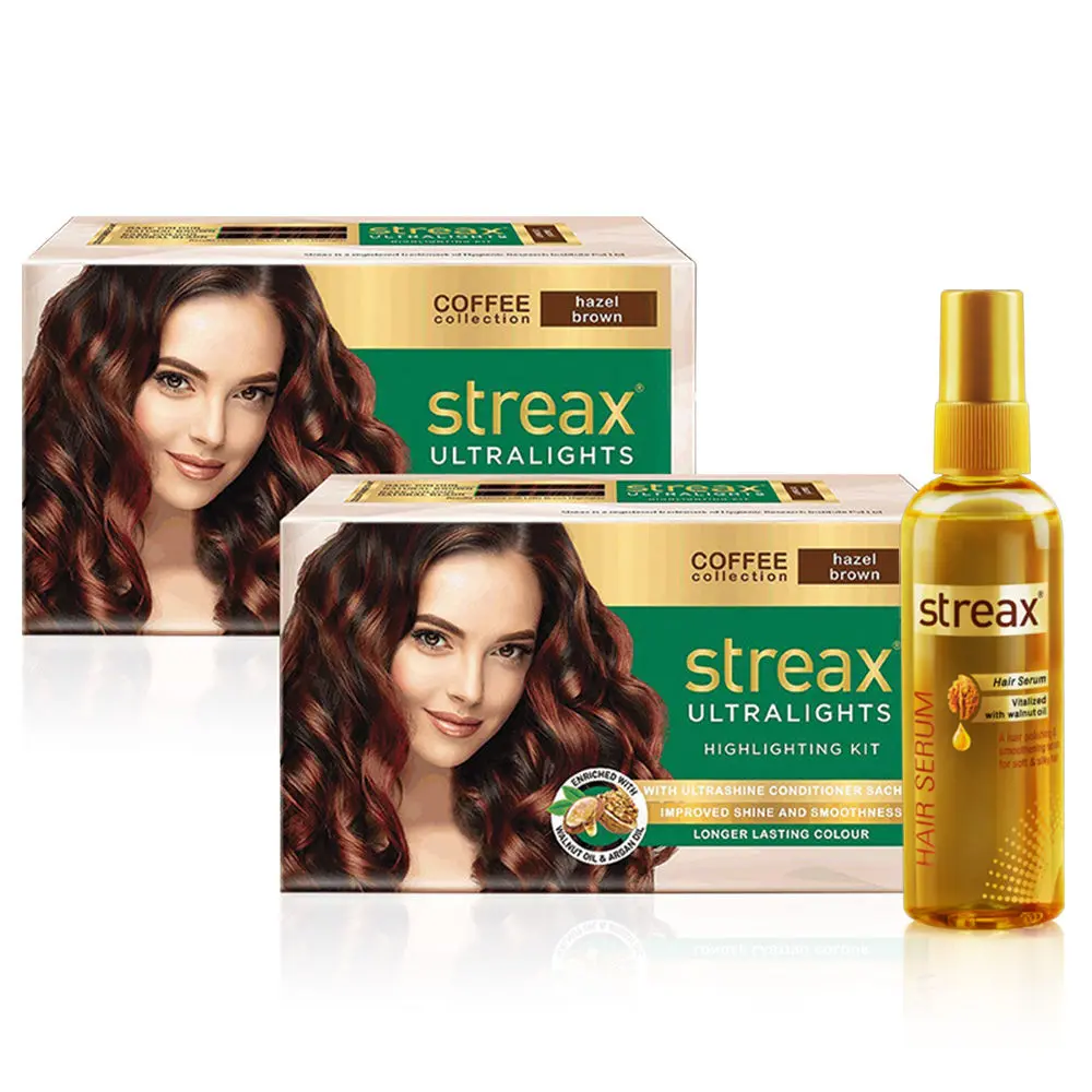 Streax Ultralights Hazel Brown Pack of 2 + Streax Walnut serum 200 ML