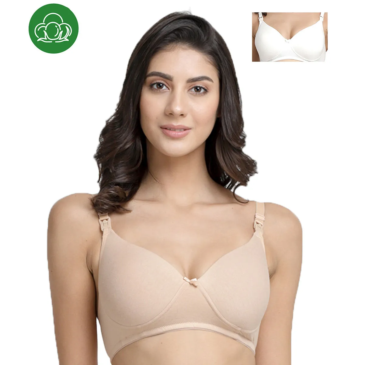 Inner Sense Organic Cotton Antimicrobial Nursing Bra Pack of 2 - Multi-Color (38C)