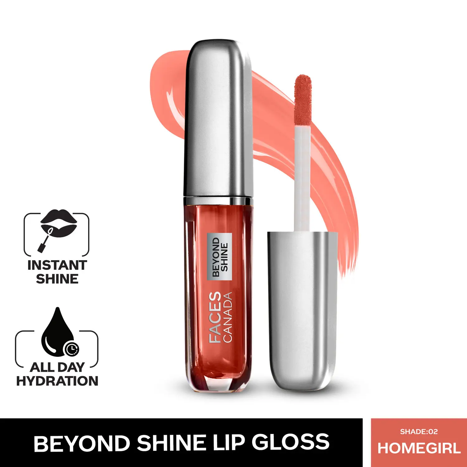 Faces Canada Beyond Shine Lip Gloss Homegirl 02 I Instant Shine I Long lasting Hydration I Nourishing Macadamia Oil I Vegan I 3ml