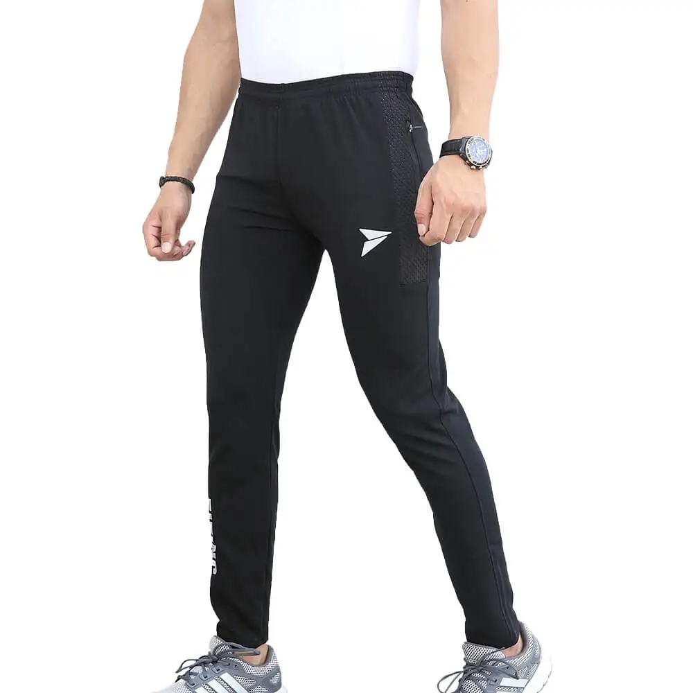 Fitinc Dobby Lycra Trackpant with Two Side Zipper Pockets,  Black  Large