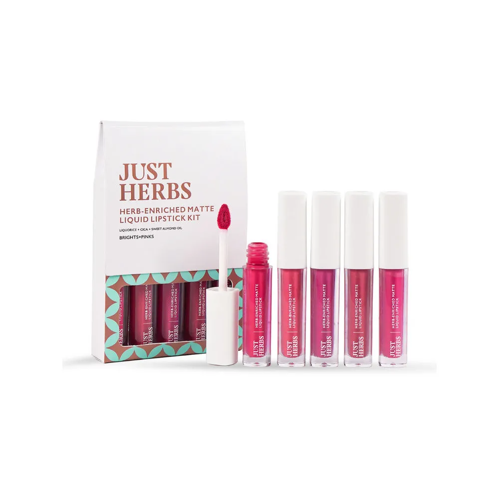 Just Herbs Matte Liquid Lipstick Set of 5 with Sweet Almond Oil (Brights & Pinks)