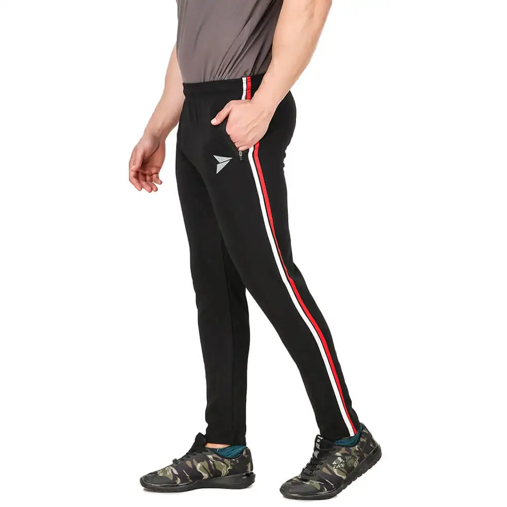 Fitinc Track Pant with Two Side Zipper Pockets,  Black  Small