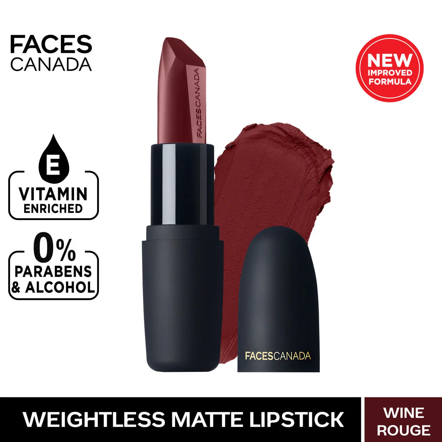 Faces Canada Weightless Matte Lipstick |Jojoba and Almond Oil enriched| Highly pigmented | Smooth One Stroke Weightless Color | Keeps Lips Moisturized | Shade - Wine Rouge 4.5g