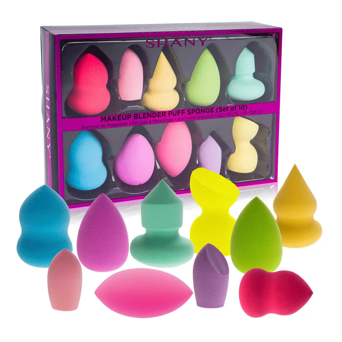 Shany Makeup Blender Puff Sponge Set Of 10 Latex Free Sponges In Varied Colors