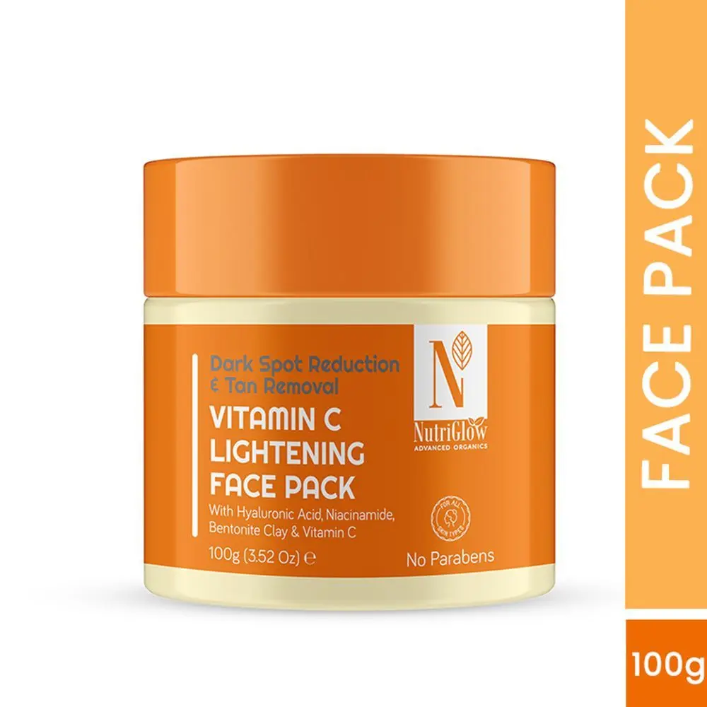 NUTRIGLOW Advanced Organics Vitamin C Lightening Face pack for Dull Skin, Pigmentation & Dark Spots with Niacinamide, 100gm