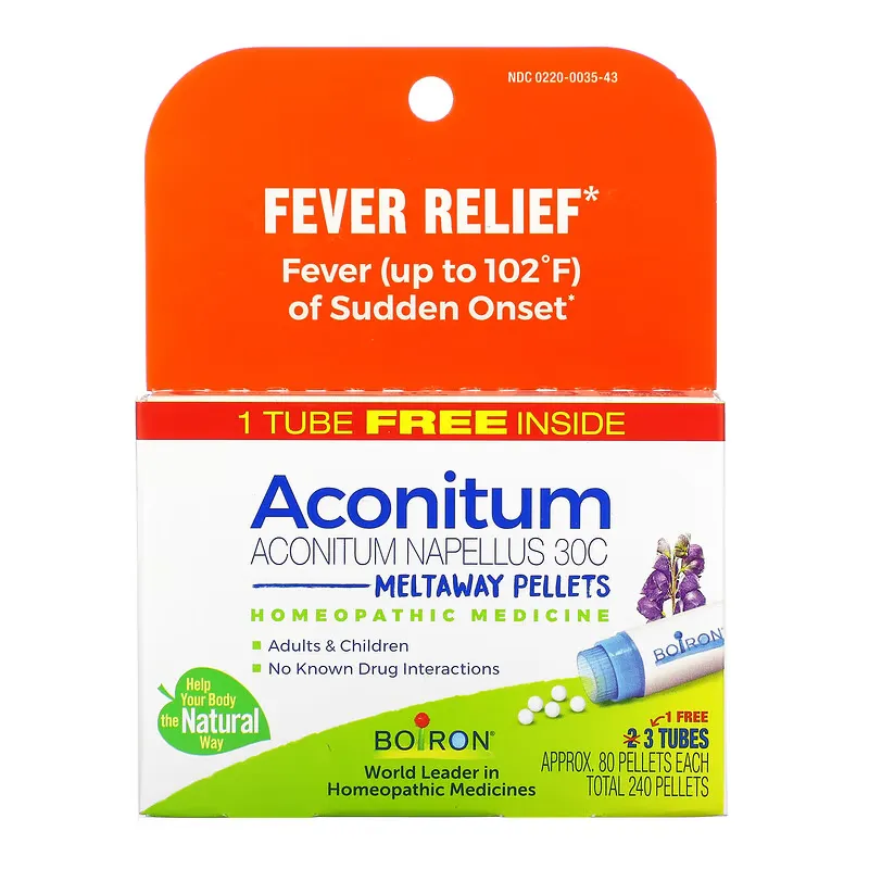 Aconitum, Fever Relief, Meltaway Pellets, 30C, 3 Tubes, 80 Pellets Each