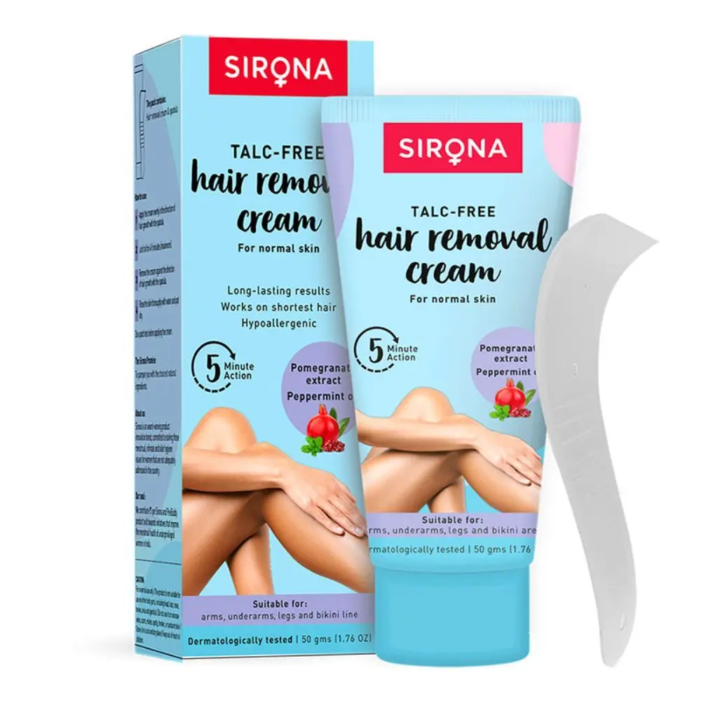 Sirona Talc Free Hair Removal Cream for Normal Skin - 50 gms for Arms, Legs, Bikini Line & Underarm with No TALC & No Chemical Actives