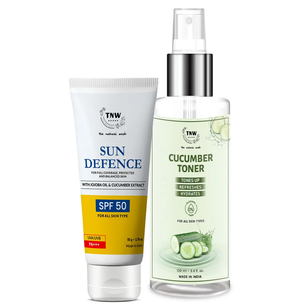 TNW The Natural Wash Sun Defence SPF 50 Cream with Cucumber and Jojoba Oil Extract - Pack of 2