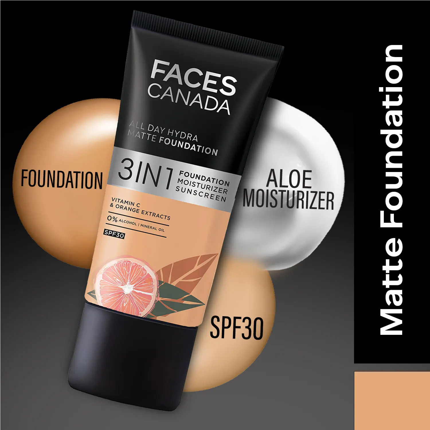 Faces Canada All Day Hydra Matte Foundation I 3 in 1 Matte Foundation + Moisturizer + SPF 30I 24 HR Aloe Hydration & Vitamin C |Golden Beige 032 25 ml