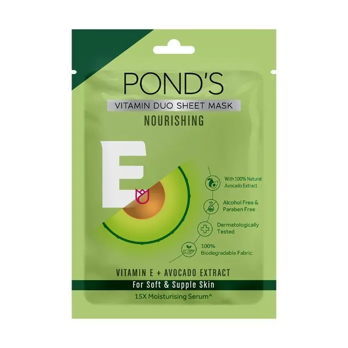 POND'S Vitamin E Nourishing Soft & Supple Skin, 100% Natural Avocado Sheet Mask, 25 ml