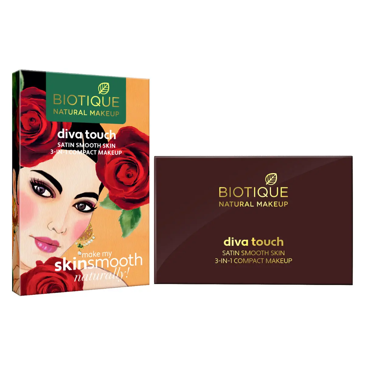 Biotique Natural Makeup Diva Satin Smooth 3In1 Compact Makeup (Creamy Oatmeal)(9 g)