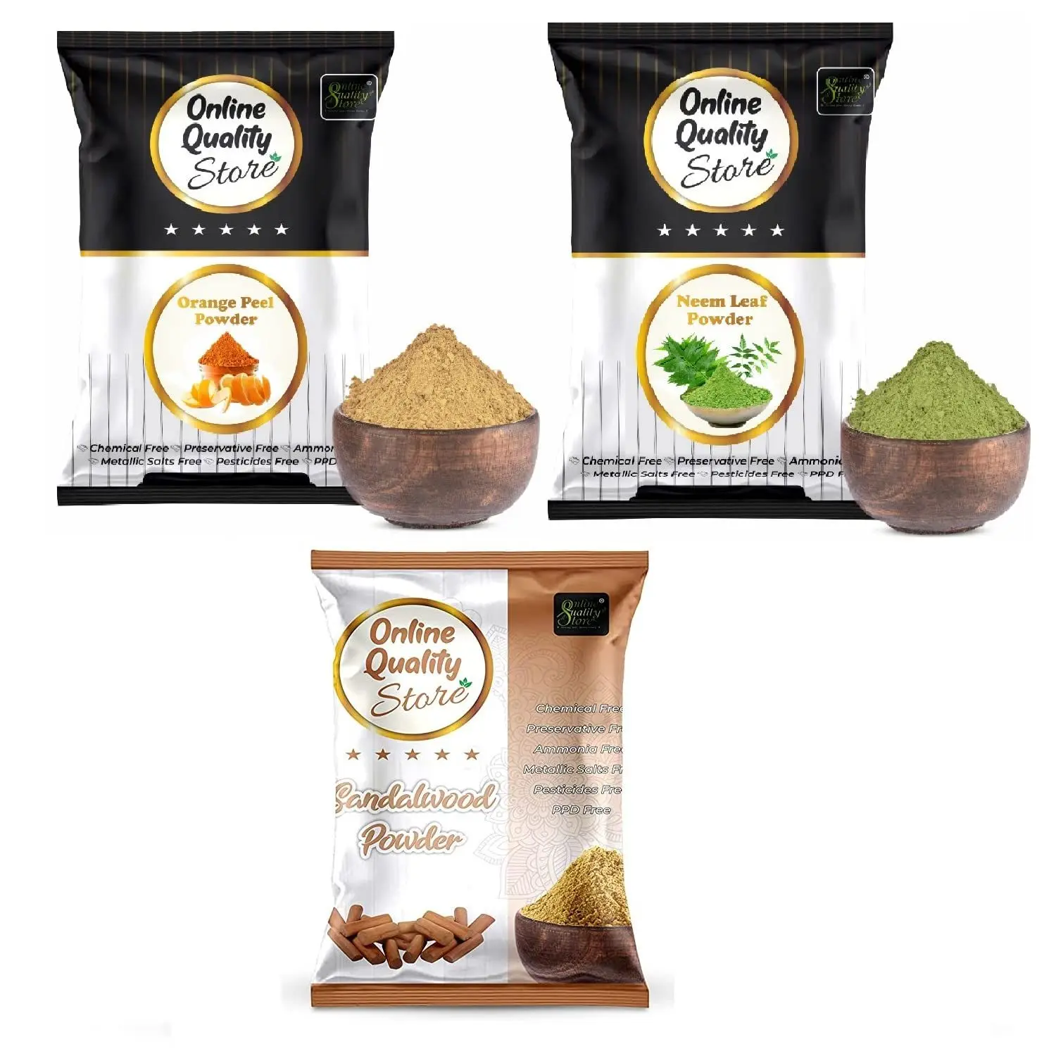 Online Quality Store Face Pack Powder Combo - 300 g (Set of 3) |chandan powder |orange peel powder |neem powder |Anti-acne face pack |Acne Treatment {chan100_orge100_nem100}