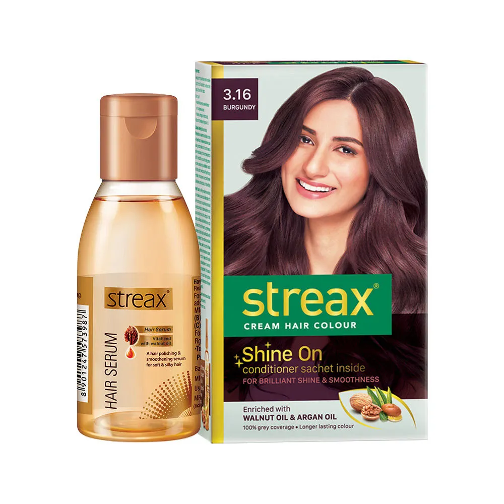 Streax Hair Colour - Burgandy 3.16 + Hair Serum