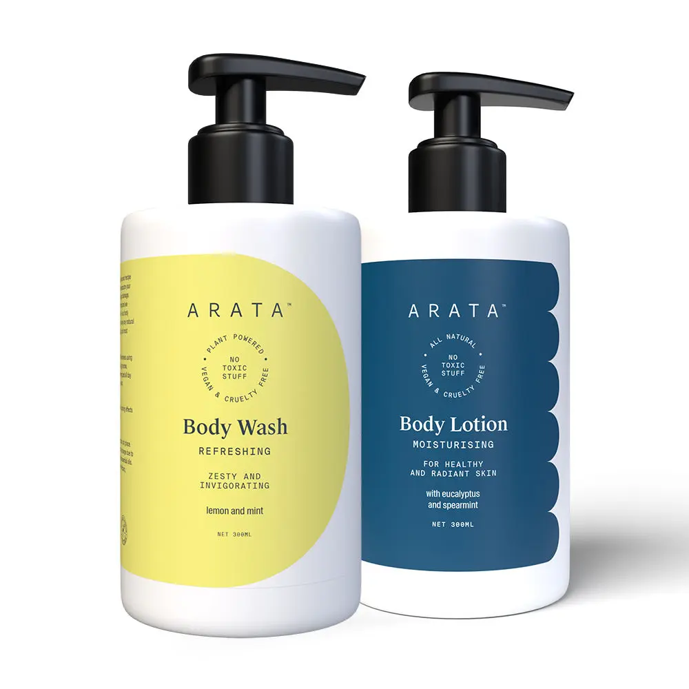 Arata Rejuvenating Bath & Body Combo | Refreshing Body Wash + moisturising Body Lotion | Perfect For Daily Use & Gifting | Gently Cleanses & moisturises | Vegan & Cruelty-Free | 300ml + 300ml