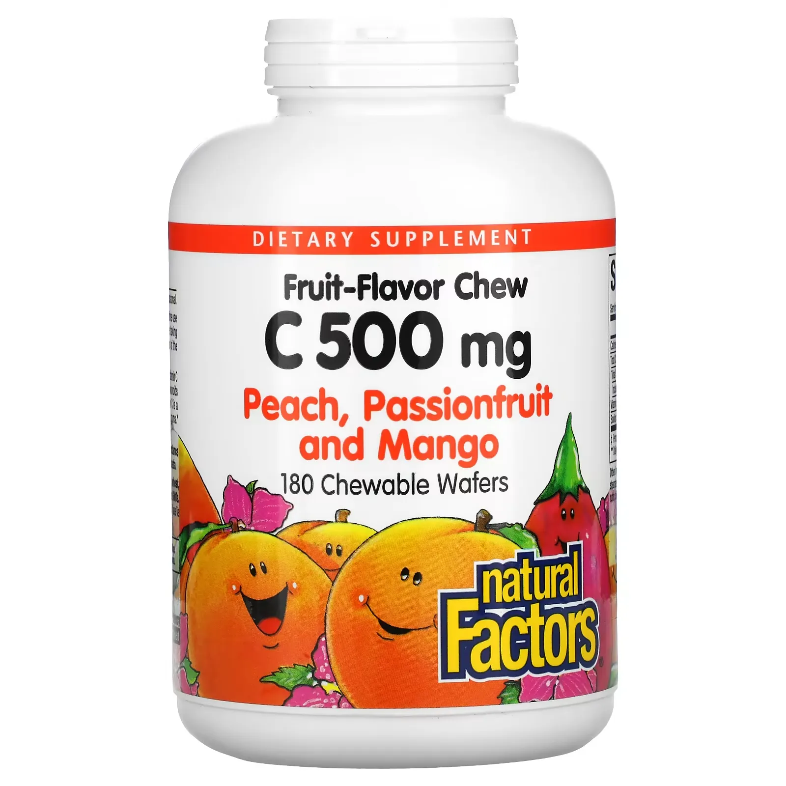 Fruit-Flavor Chew Vitamin C, Peach, Passionfruit and Mango, 500 mg, 180 Chewable Wafers