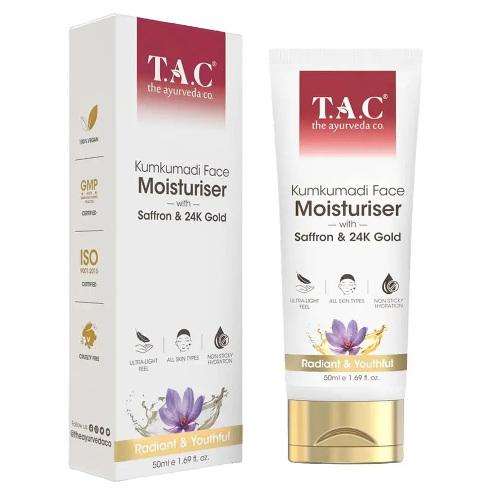 TAC - The Ayurveda Co. Kumkumadi Face Moisturiser with Saffron & 24K Gold For Radiant & Youthful Skin, 50ml