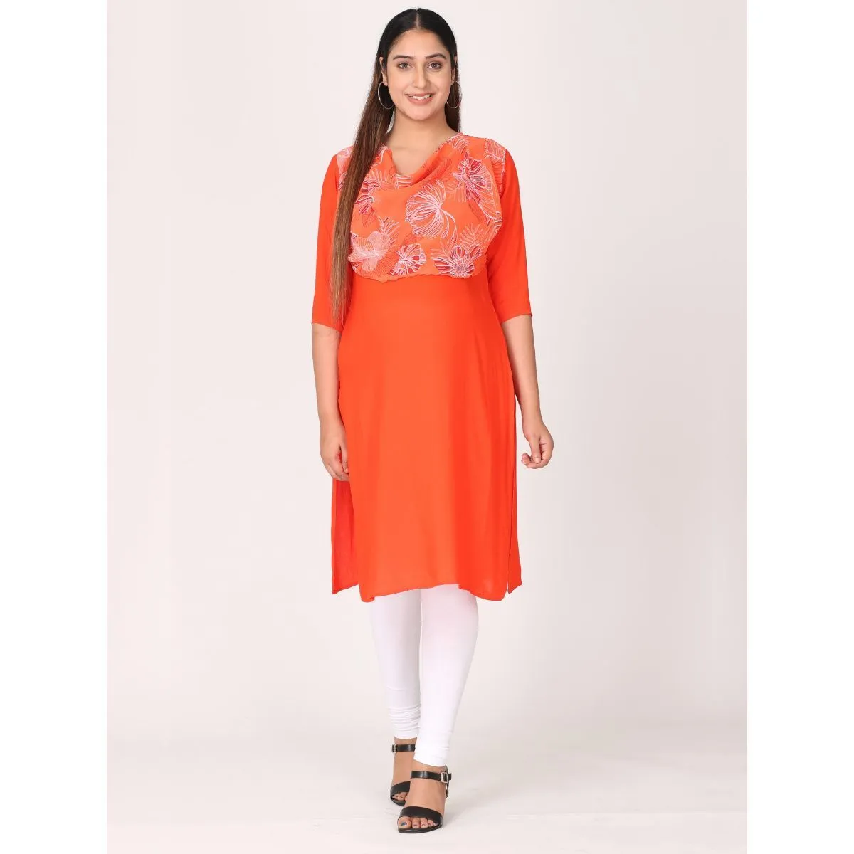 Morph Maternity Feeding Kurta With Horizontal Nursing - Orange (XXL)