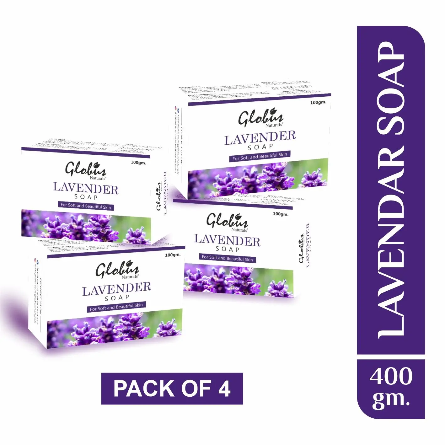 Globus Naturals Lavender Soap For Skin Lightening, Brightening  & Soft  Beautiful Skin 100Gm (Pack Of 4)