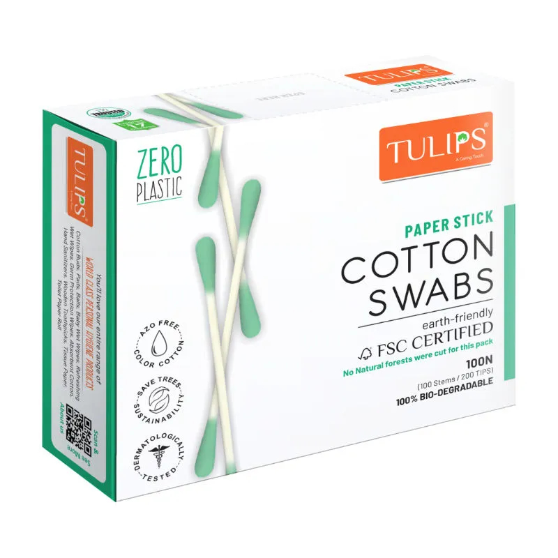 Tulips Cotton Ear Buds Made With White Paper Stick In Multi Color Pack