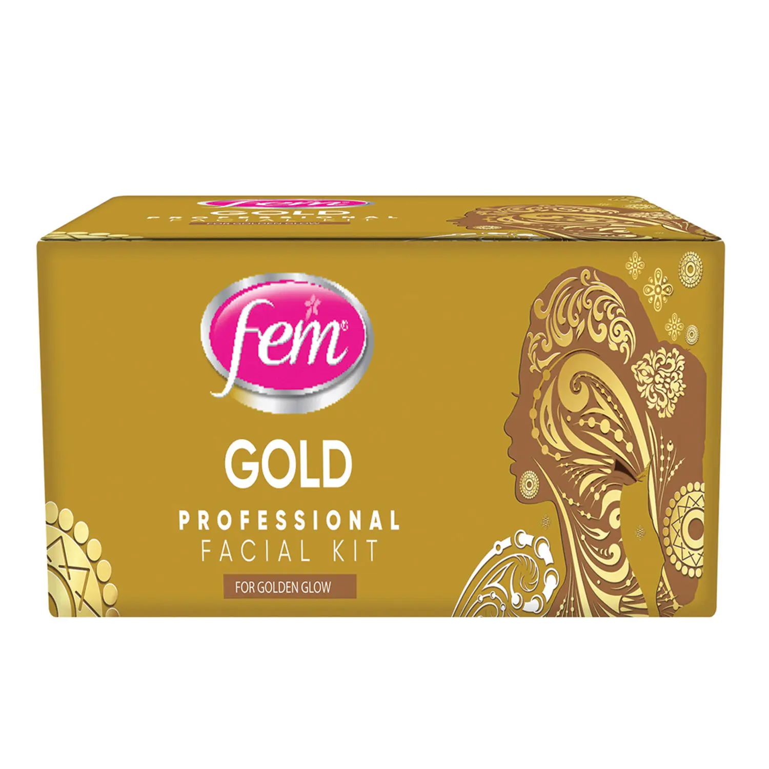 Fem Professional Gold Facial Kit - 300g | For Golden Glow | Instant & Long Lasting Radiance | Deep Cleansing | Professional Spa Like Experience | 5 Unique Step Complete Solution Kit