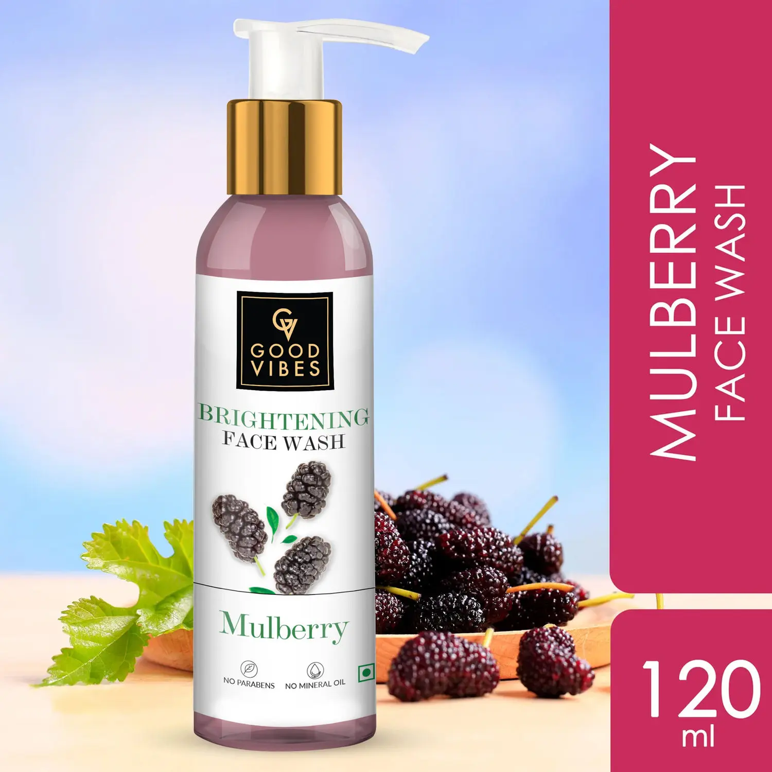 Good Vibes Mulberry Brightening Face Wash | Cleansing, Lightening | With Papaya | No Parabens, No Mineral Oil, No Animal Testing (120 ml)