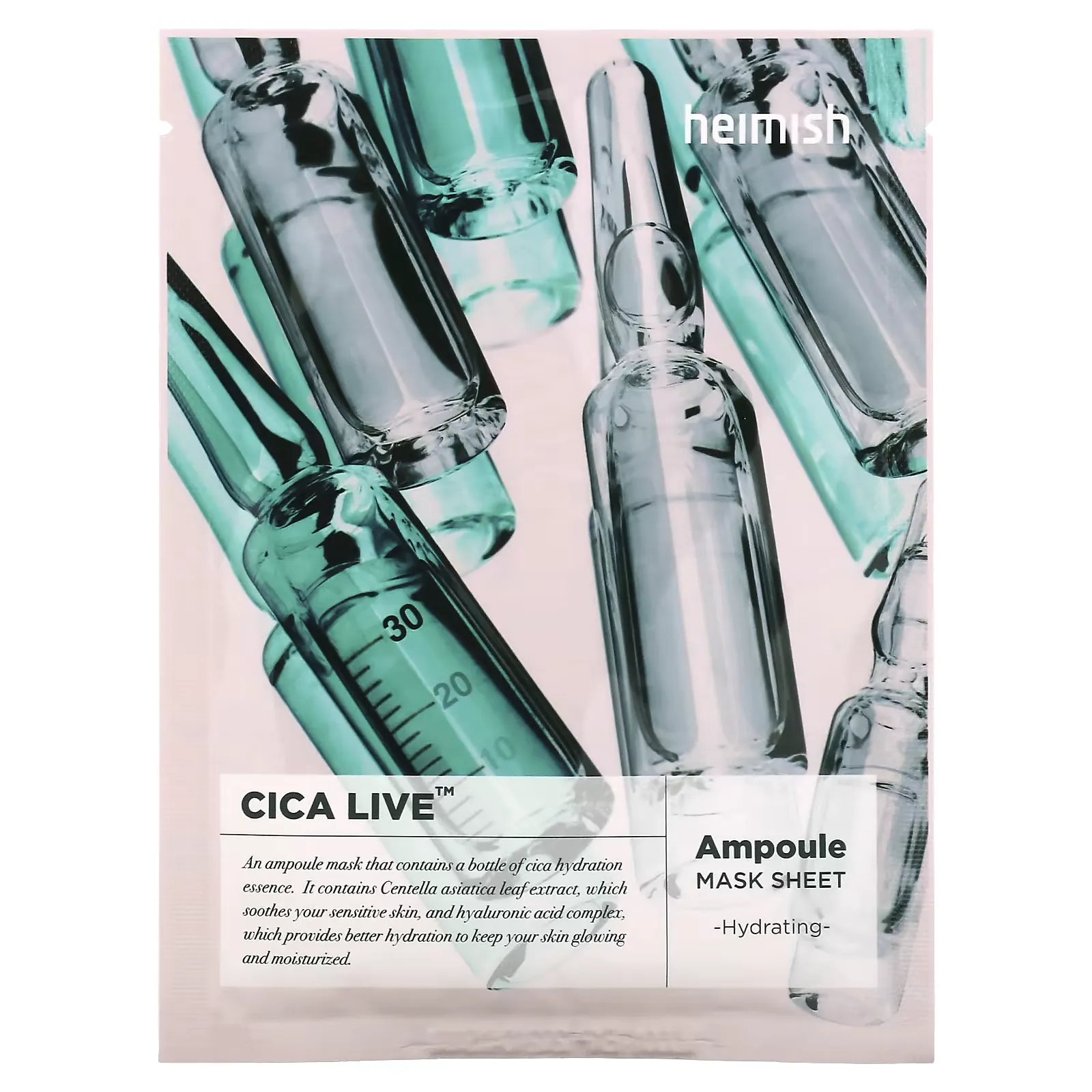 Cica Live, Ampoule Beauty Mask Sheet, 5 Sheets, 30 ml Each