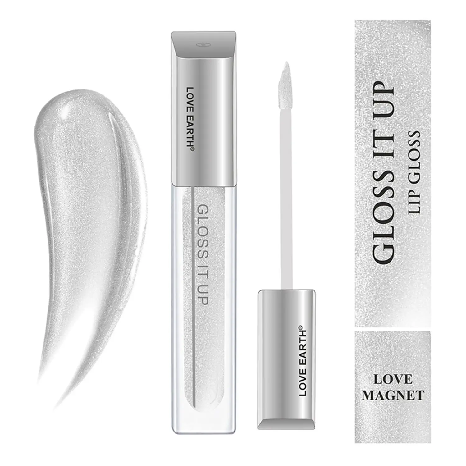 Love Earth Liquid Lip Gloss Love Magnet For Soft & Dewy Lips Enriched with Vitamin E & Almond Oil |Lip Color For Glossy Look |Lightweight Non Sticky Lip shiner For Moisturizing Lips(Silver Glitter)3ml