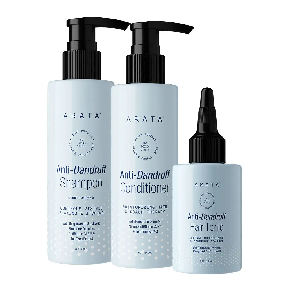 Arata Dandruff Defence Combo For Normal To Oily Hair | Anti-Dandruff Essentials To Control Excess Oil And Dandruff | Relieves Itchy Scalp | Removes Flaky Skin