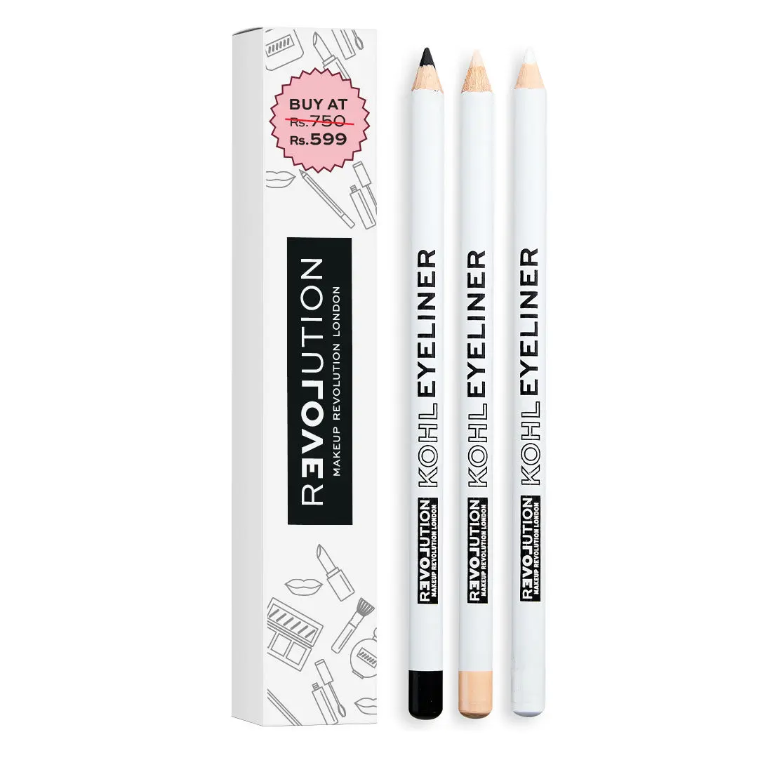 Makeup Revolution Pack of 3 Kohl Liners (Black, White, Nude)