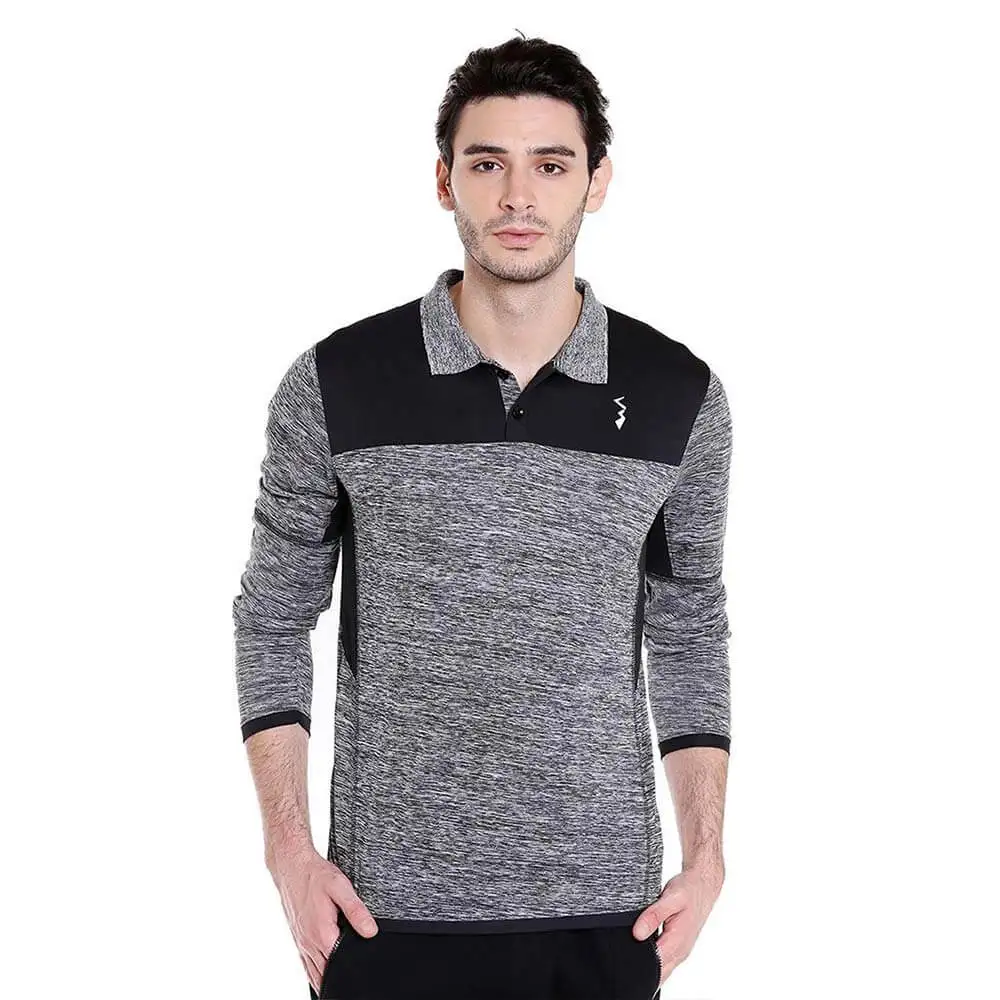 Campus Sutra Solid Men Polo Neck T Shirt,  Grey & Black  Small