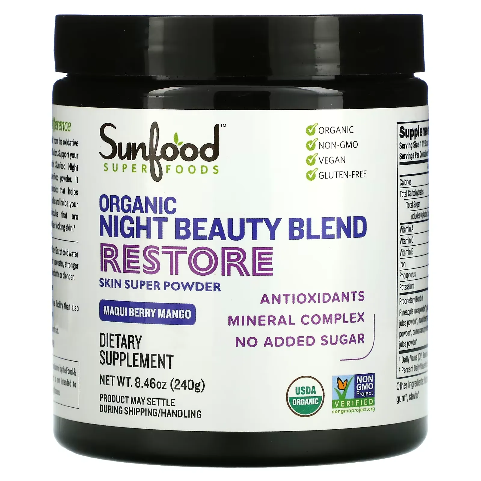 Organic Night Beauty Blend, Restore, Maqui Berry Mango, 8.46 oz (240 g)