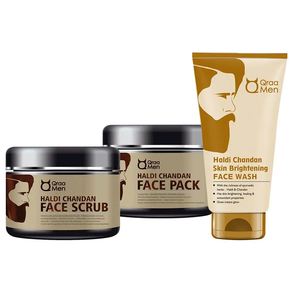 Qraa Men Haldi Chandan Instant Face Therapy Pack of Face Wash Face Scrub and Face Pack