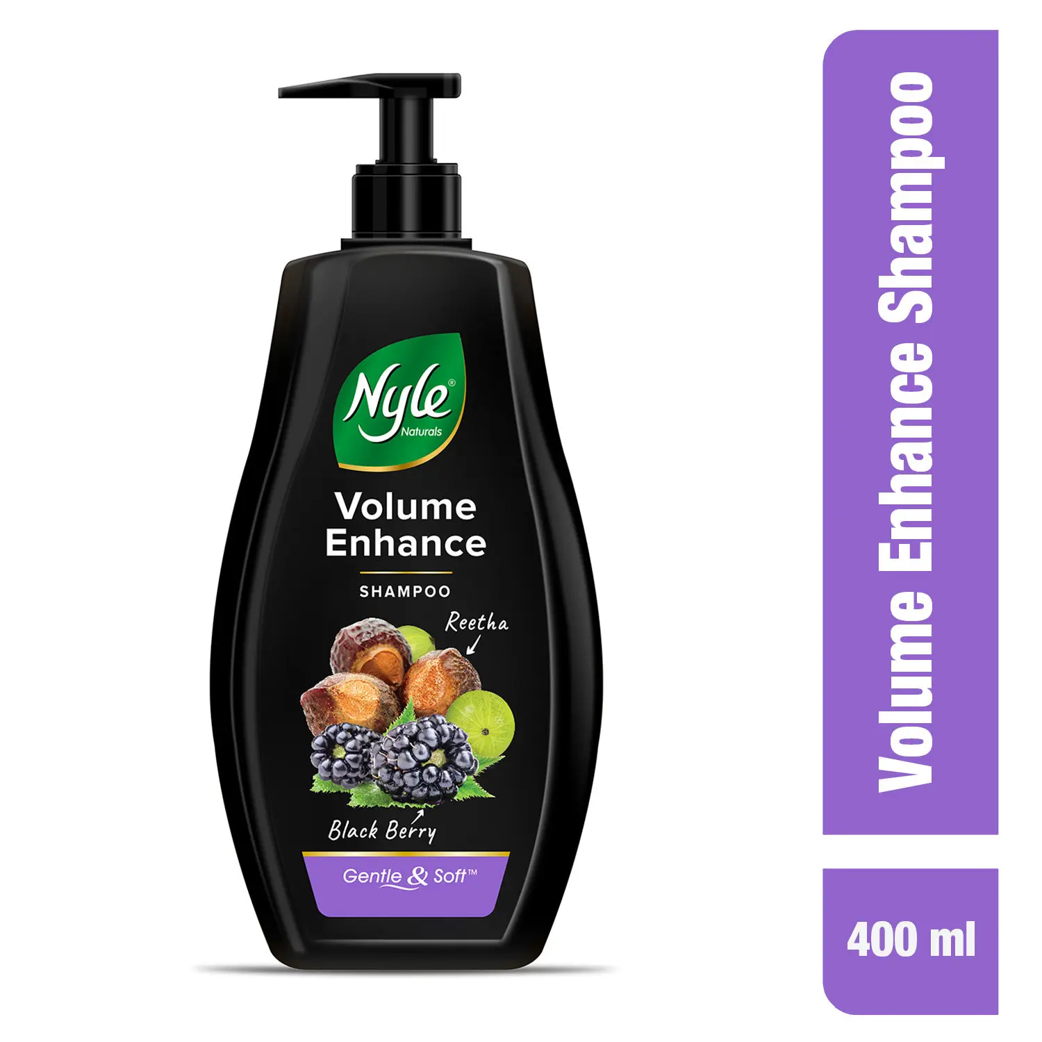 Nyle Naturals Volume Enhance Shampoo, With Blackberry, Reetha and Amla, Gental & Soft, pH Balanced and Paraben Free, For Men & Women,400ml