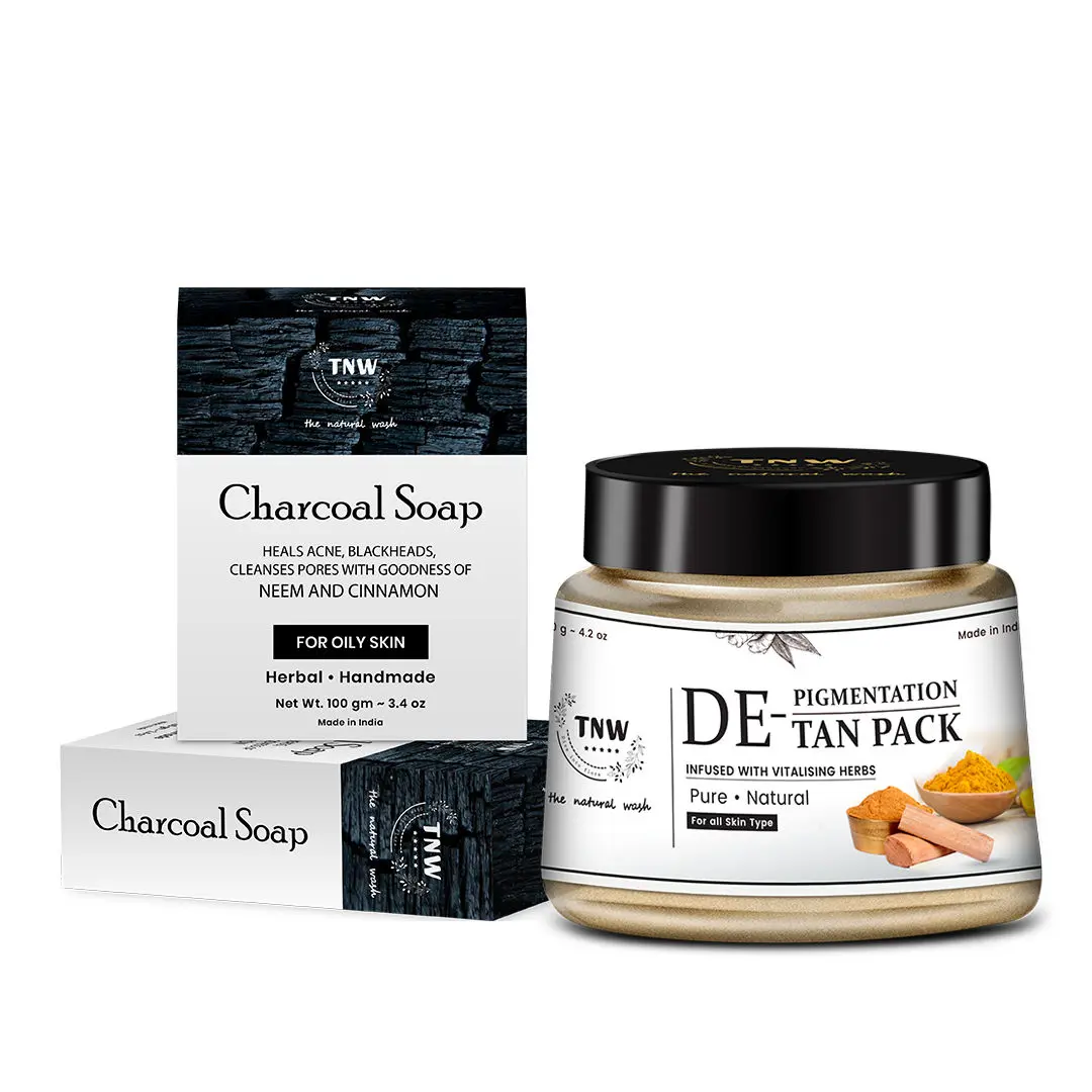TNW-The Natural Wash Handmade Charcoal Soap and Skinfix De-pigmentation and De-tanning Pack for Tan Removal