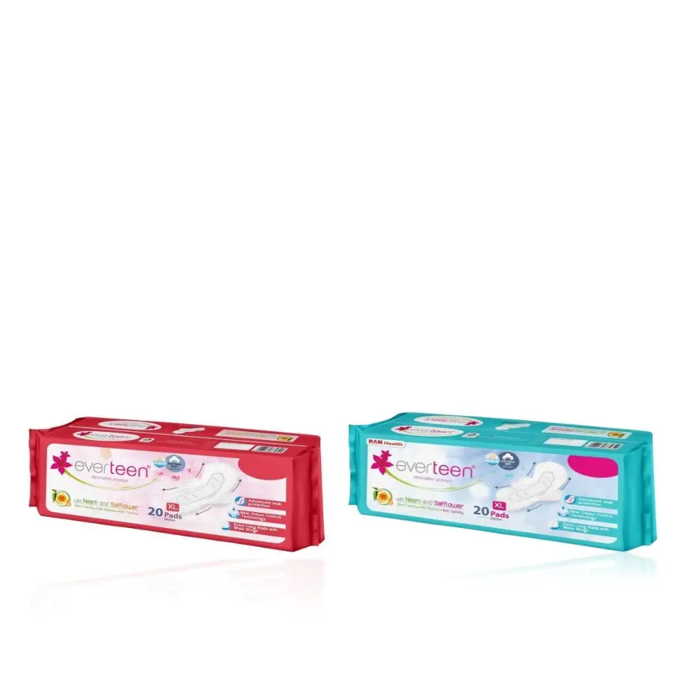 everteen XXL Sanitary Napkin Pads with Cottony-Dry Top & cottony - soft Layer for Women Enriched with Neem and Safflower - 1 Pack (40 Pads 320 mm)