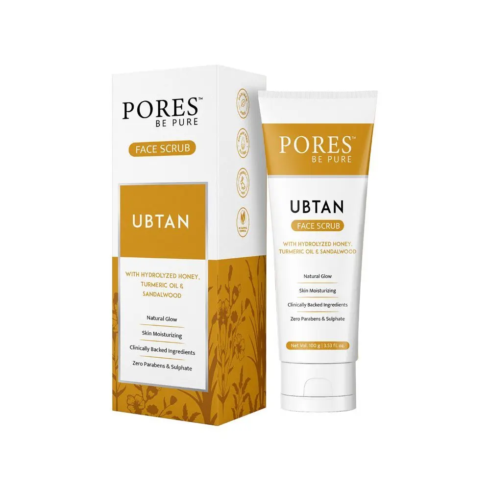 PORES Be Pure Ubtan Detan Face Scrub | Tan Removal Scrub with Honey Turmeric & Sandalwood | Offers Natural Glow | Face Scrub For Women & Men - 100G