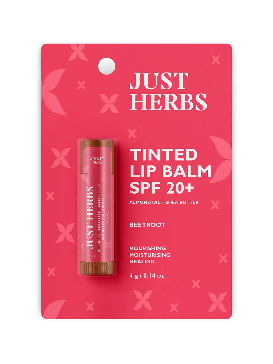 Just Herbs Tinted Lip Balm for Men and Women for Dry & Chapped, 4 g (Beetroot)