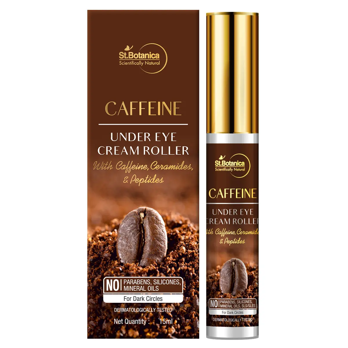 StBotanica Caffeine Under Eye Cream Roller With Ceramides And Peptides, 15 ml