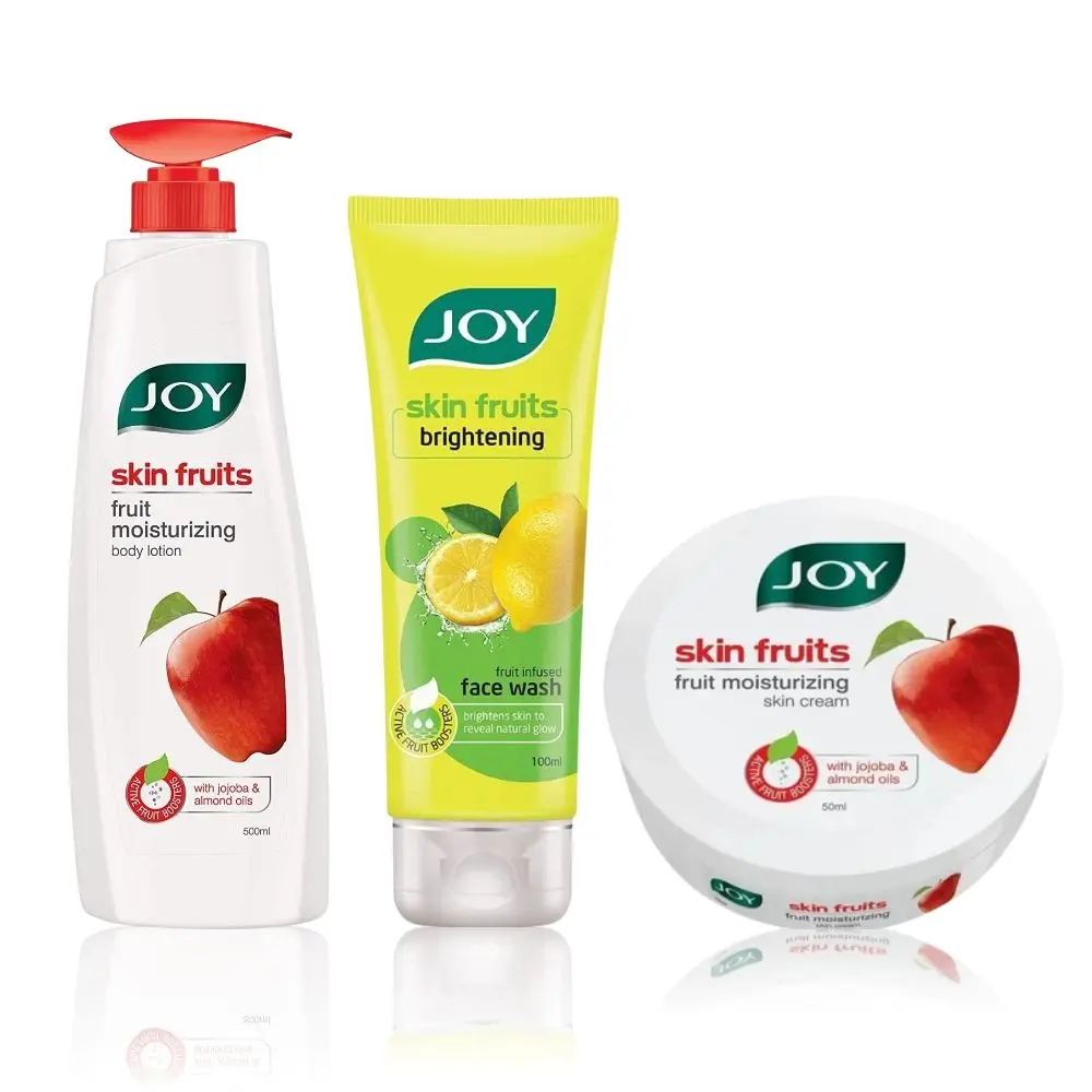 Joy Skin Fruits Fruit Moisturizing Body Lotion 500ml + Skin Fruits Fruit Moisturizing Skin Cream 500ml + Skin Fruits Active Brighteing Lemon Face Wash 100ml  (3 Items in the set)