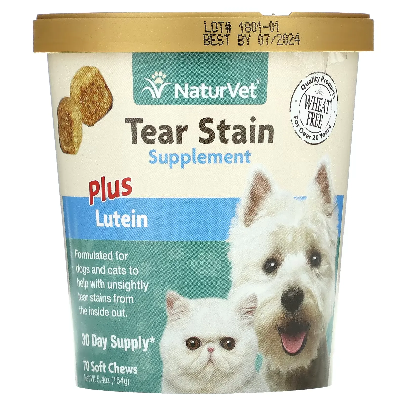 Tear Stain Plus Lutein, For Dogs & Cats, 70 Soft Chews, 5.4 oz (154 g)