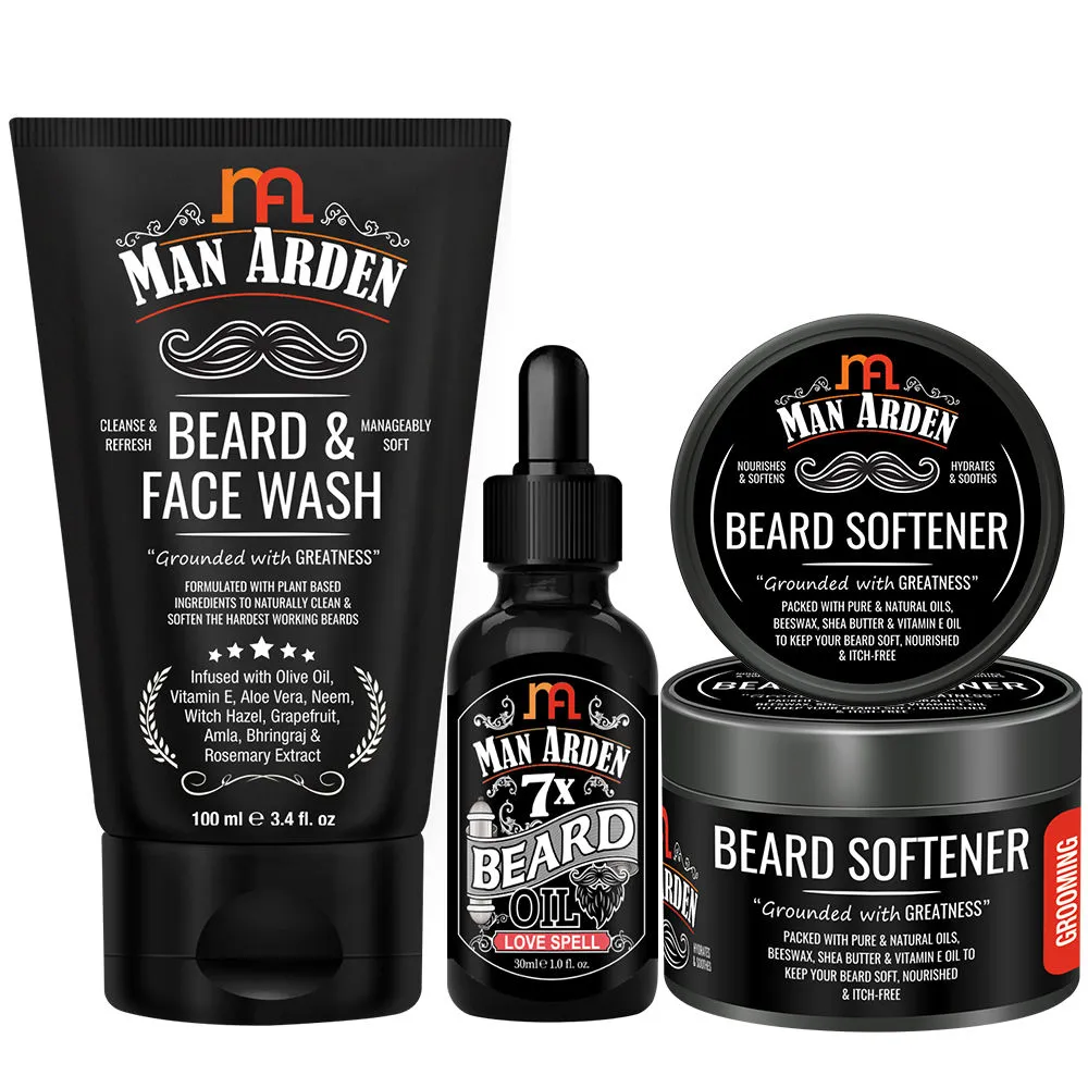 Man Arden Beard And Face Conditioning Combo - Beard And Face Wash + Beard Oil + Beard Softener