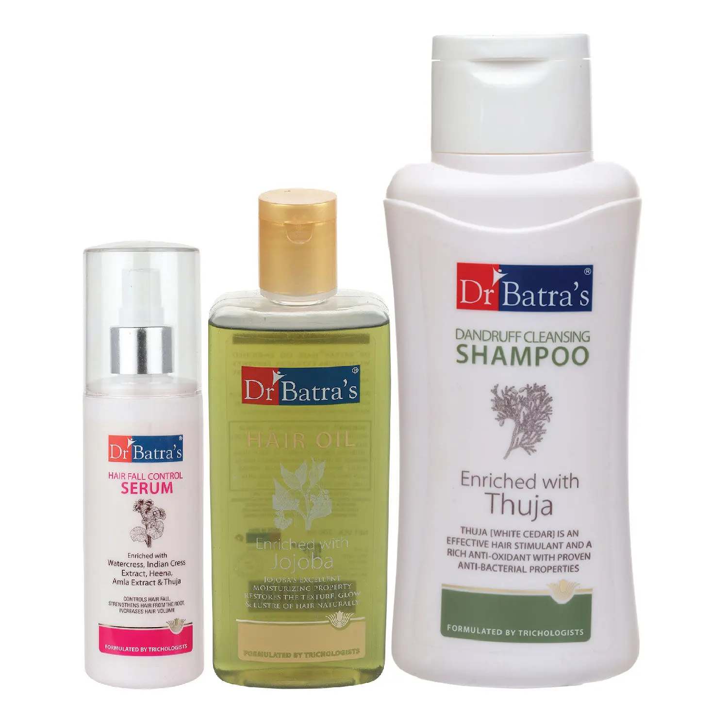 Dr Batra's Hair Fall Control Serum-125 ml, Dandruff Cleansing Shampoo - 500 ml and Hair Oil - 200 ml