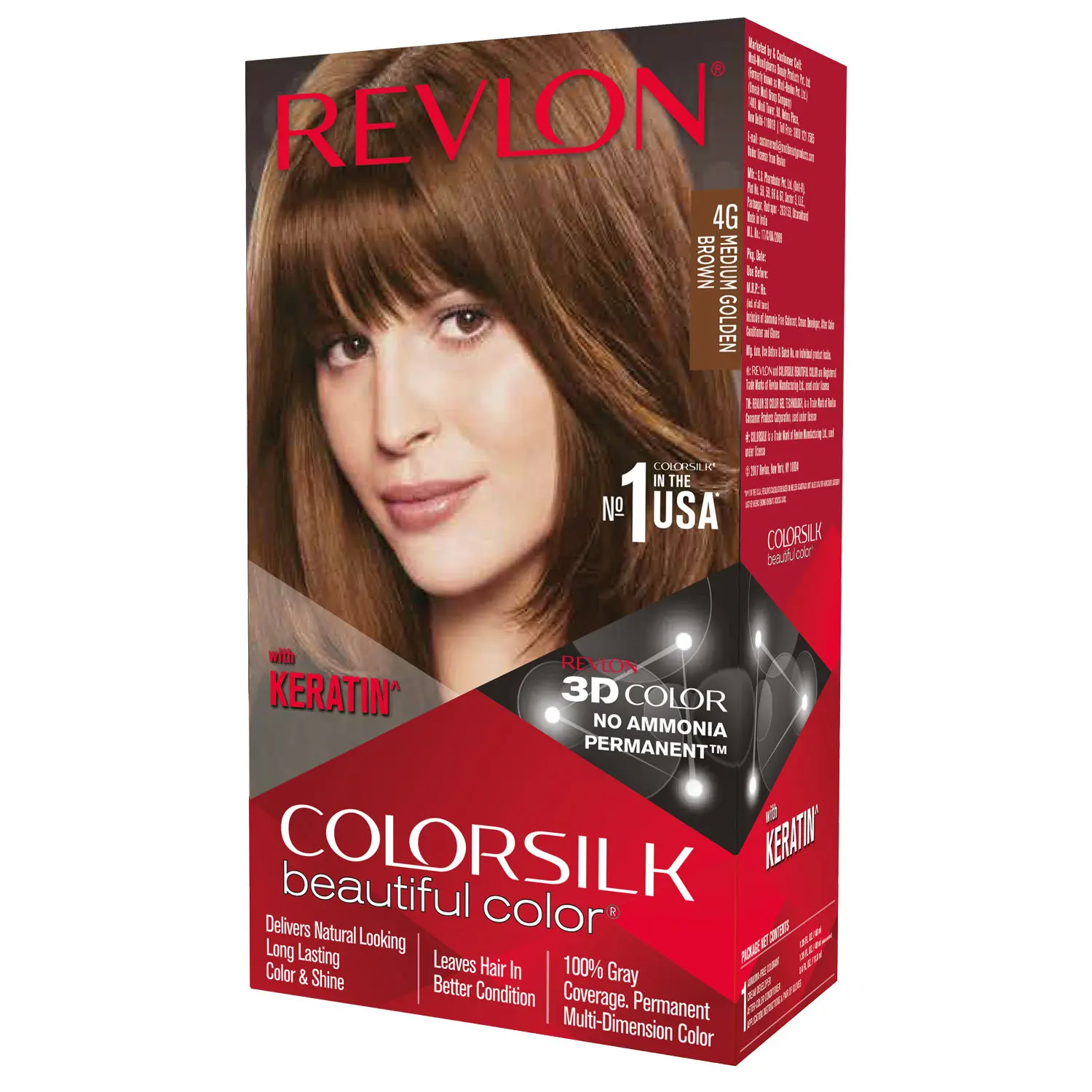 Revlon Colorsilk Hair Color with Keratin - Medium Golden Brown 4G