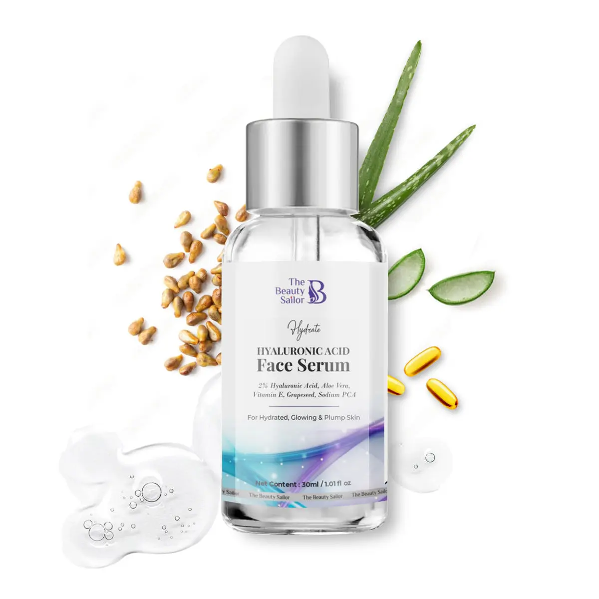 The Beauty Sailor- Hyaluronic Acid Face Serum| packed with Vitamin E, Hyaluronic Acid and Aloe vera| nourished and glowing skin| suitable for men and women| 30ml